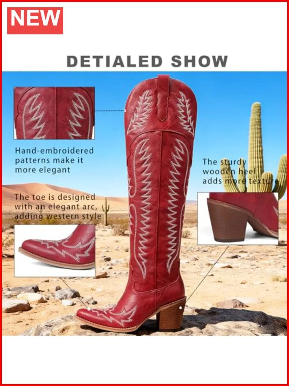 Over the Knee Western Cowboy Boots in Faux Leather with Block Heel